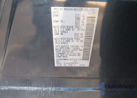 2015 Nissan Pathfinder Sl from USA, damaged, VIN 5N1AR2MM6FC625539